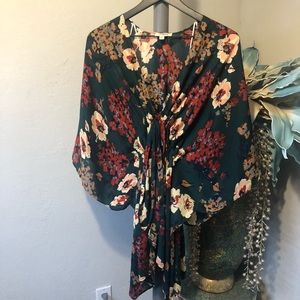 Umgee Floral Kimono in Teal and Red